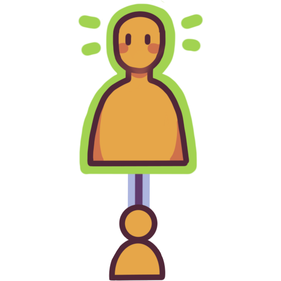 Parent and child linked, like in a genealogical diagram, and the parent is outlined in green.